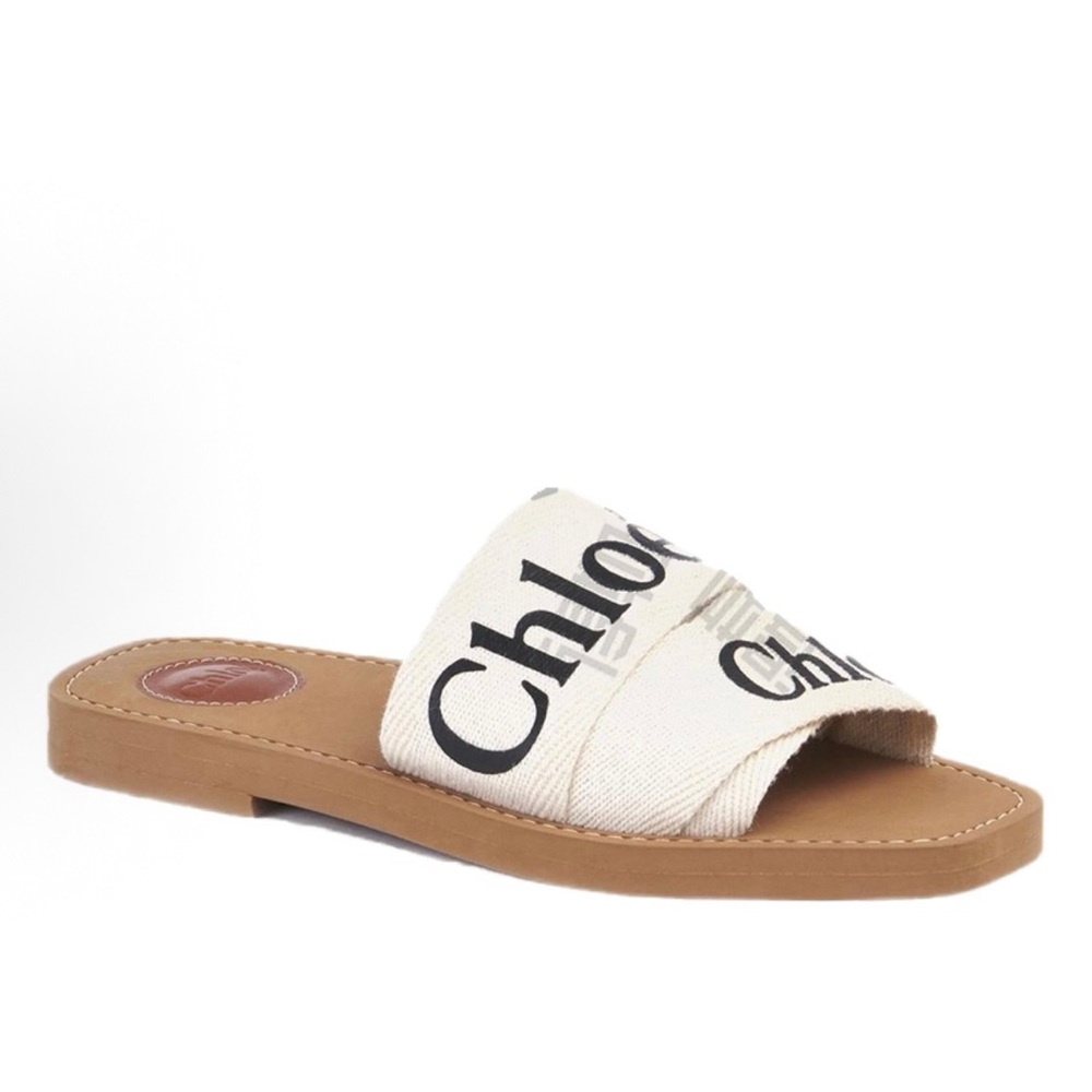 Chloe Cream and Brown Slide Sandals